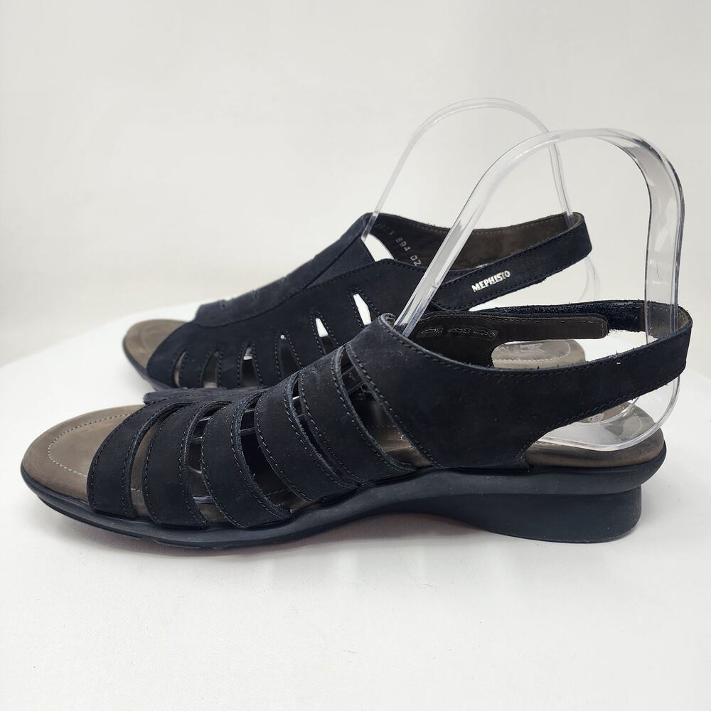 Mephisto Praline Air-Relax Sandal EU40/US10 Black Nubuck Leather Strappy Shoes - Picture 7 of 14